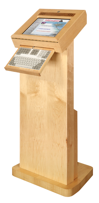 The Lectern Kiosk unit is designed for use at public events, such as conferences and presentations. The unit has an in-built Video amplifier to allow connection with an Overhead Projector for larger audiences.